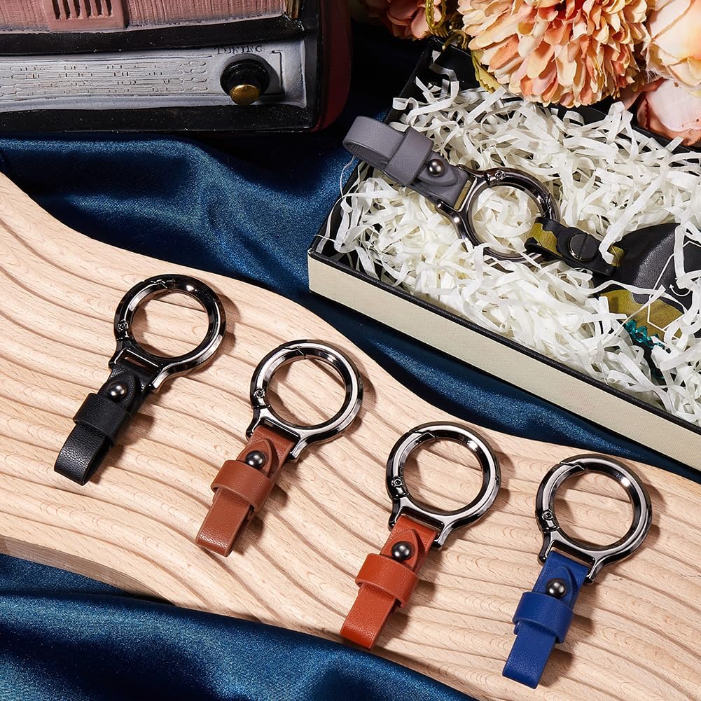 SUNNYCLUE 10Pcs 5 Colors PU Leather Keychain Universal Key Fob Key Chain Gray Brown Blue Pendant Decorations Keychains with Black Alloy Rings Clasp for Keys Chains Purse DIY Crafts Men Accessories