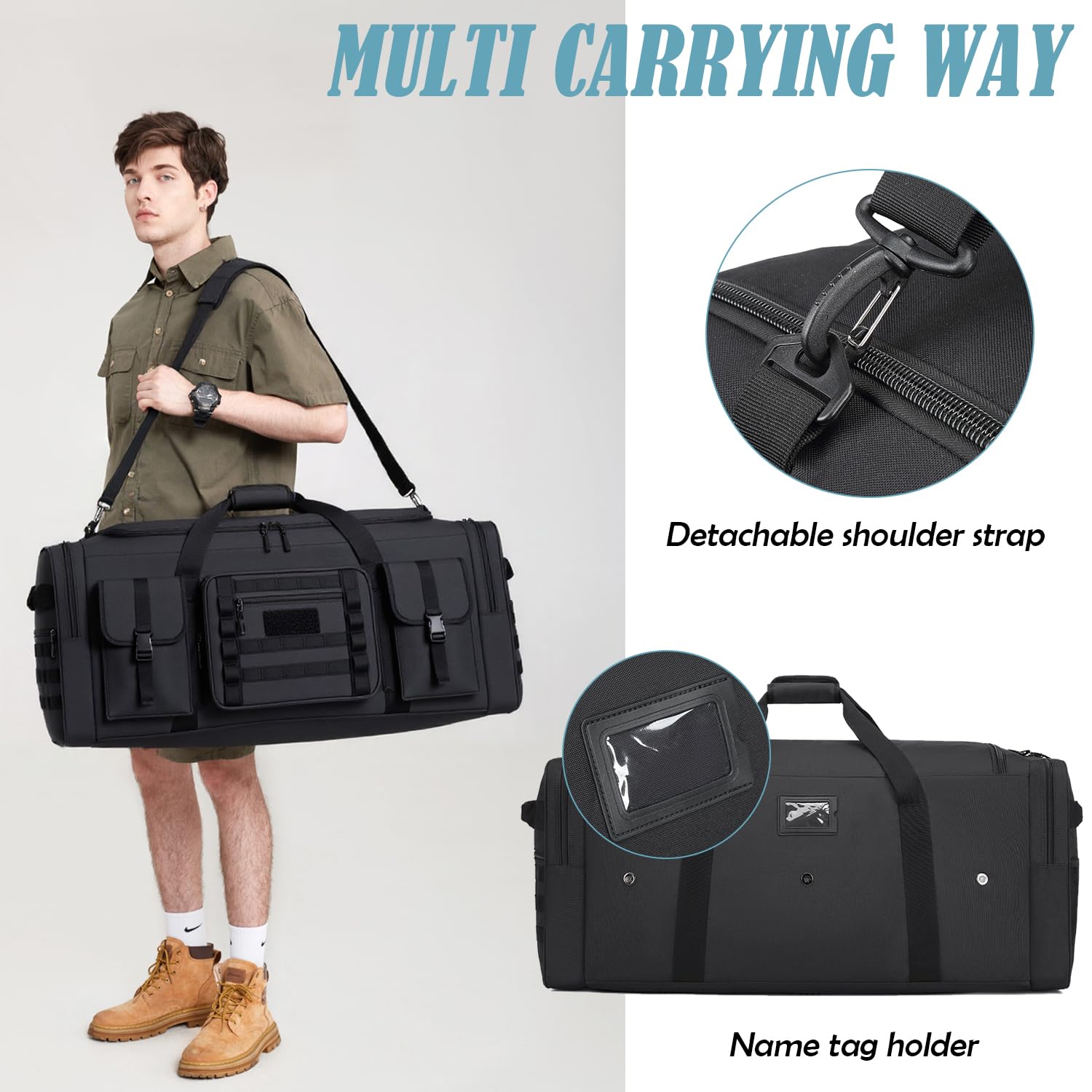 Borsa da viaggio XXL da 135 l, bagaglio a mano, da uomo, grande borsa sportiva con scomparto per scarpe, Nero , Reisetasche Handgepäck 135L, tattico | Con tasca isolata, borsa da viaggio impermeabile per allenamento, weekend e sauna