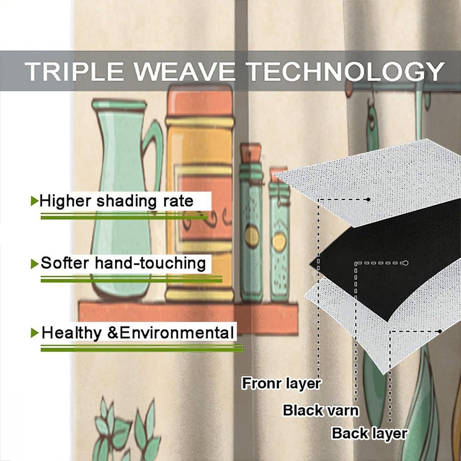 Farmhouse Kitchen Blackout Window Curtains, Rustic Country Fork and Spoon Cook Theme Rustic Vintage Cottage for Home Kitchen Restaurant Decoration Window Drapes 2Panel 42" W X 54" L