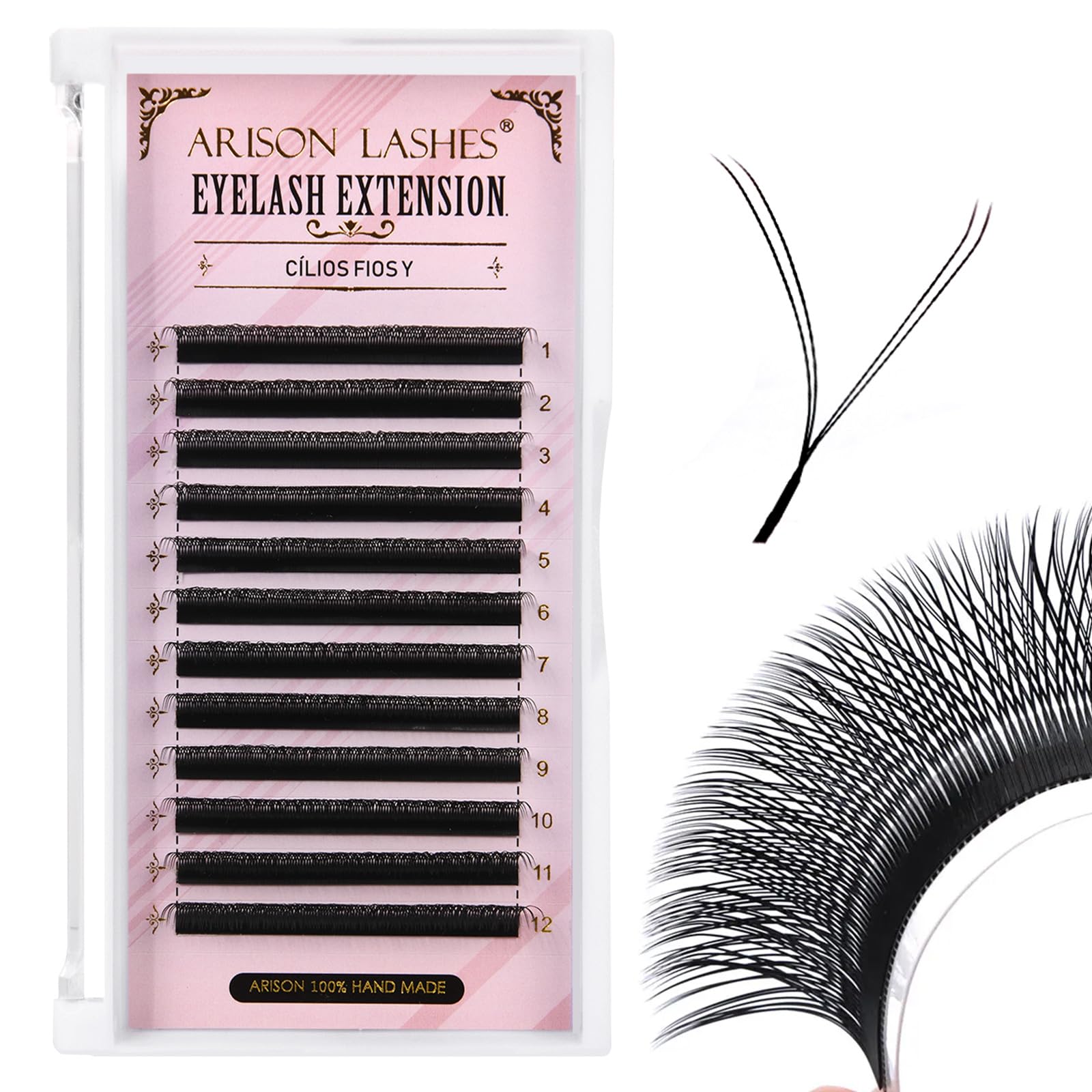 Arison Lashes YY Eyelash Extension Y Lashes C Curl Mix Tray Premade Fans Volume Y Shape Faux Mink Matte 12 rows Cluster pre Fanned Soft Eye Lashes(YY-