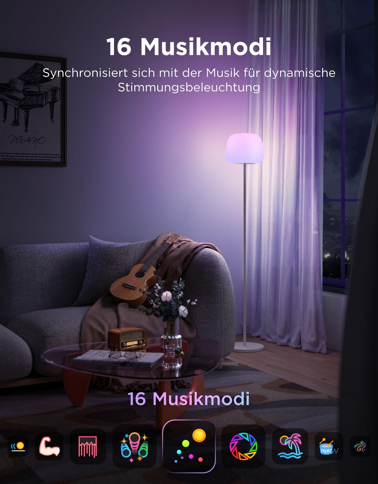 Govee LED Stehlampe RGBICWW 160cm Dimmbar 1000K-10000K 1400lm Matter Alexa Kompatibel Weiß Silikonkopf