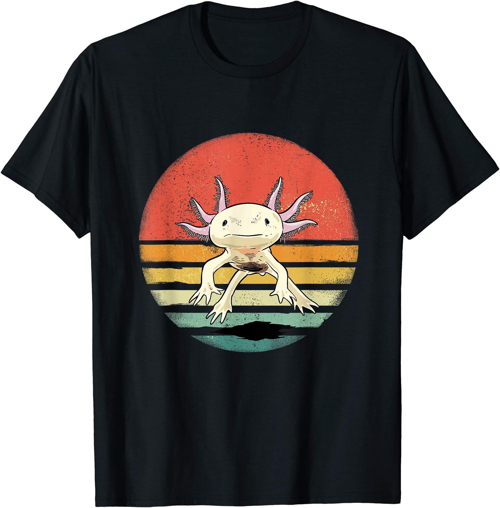 Wowsome! Unisex Adult Axolotl Retro Vintage T-Shirt - Black - SmallOEKO-TEX STANDARD 100