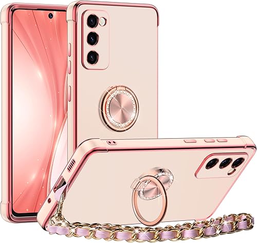 Miss Arts Funda para Samsung Galaxy S20 FE 5G, soporte de anillo de lujo galvanizado con correa, bonito TPU suave para Galaxy S20 FE 5G para mujeres
