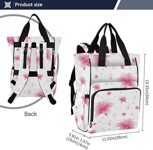 Miniatura 3 de RunningBear Bolsa de pañales sin costuras con diseño de lirio rosa para bebé, mochila para pañales para mamá, bebé, mochila multifunción de viaje