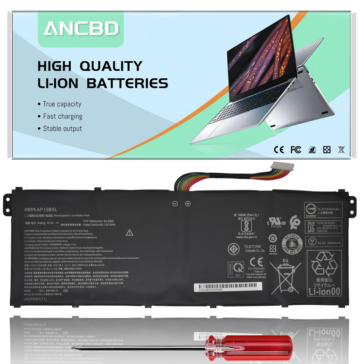 AP19B5L Laptop Battery for ACER Aspire 5 A515-43 A515-43G A515-52 A515-52G/Swift 3 SF314-42 SF314-512/Vero AV15-51/TravelMate P2 TMP214-41 TMP215-41