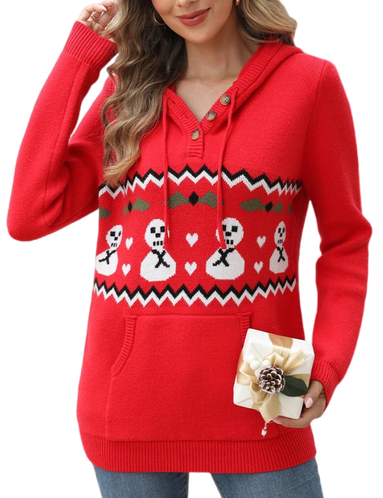 CiCiBird Women 2024 Winter Cute Reindeer Sweater Christmas Knitted Pullover Heart Animal Pattern Warm Comfy Shirts Xmas3 Red L