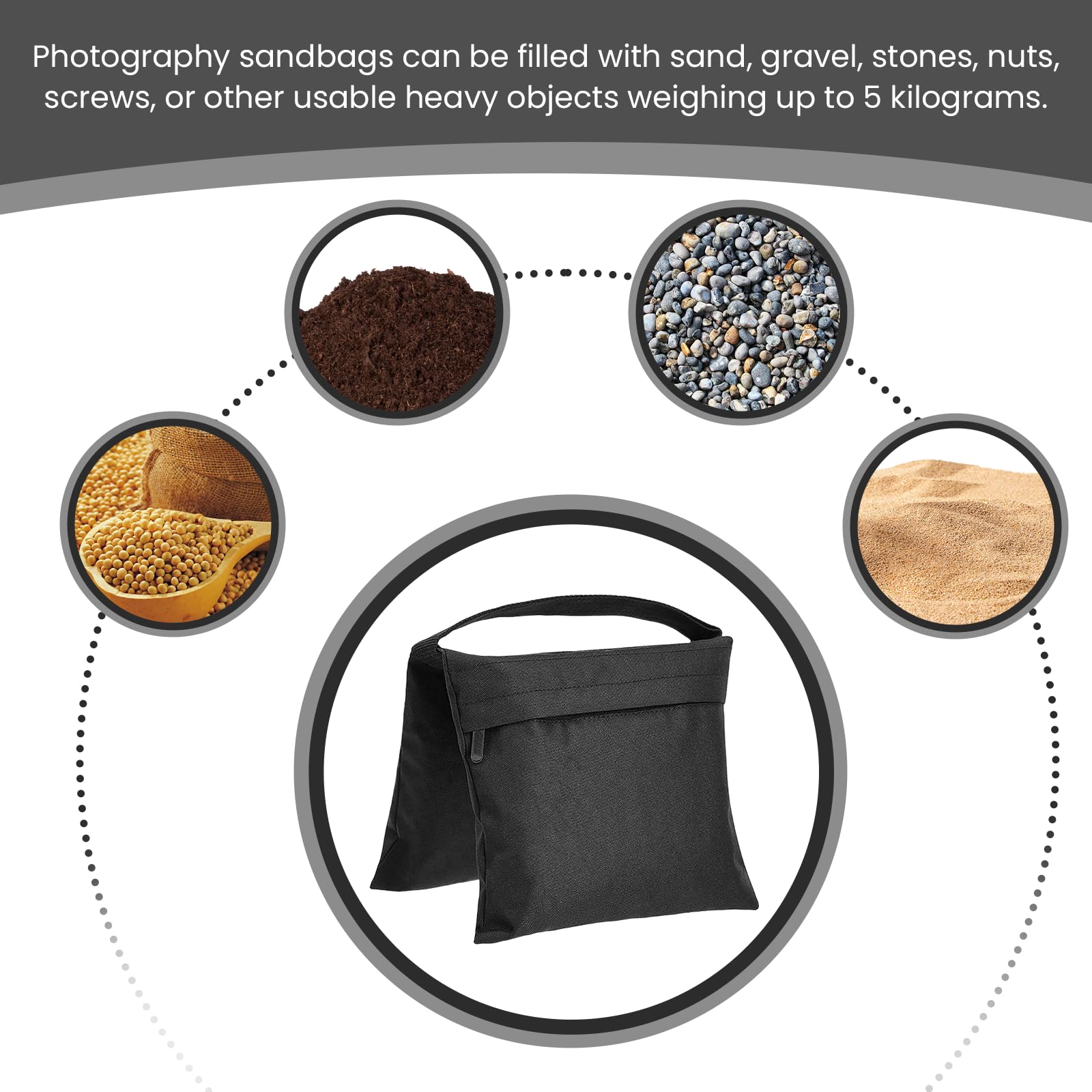 Set Di 4 Sacchi Di Sabbia Per Fotografia, Tessuto Oxford, Con Moschettoni, Portata 10kg, Per Treppiedi E Tende