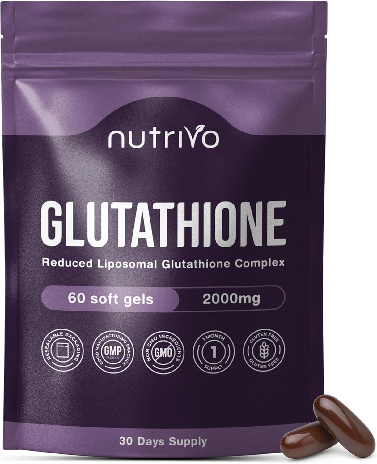 Liposomal Glutathione Supplement – 2000mg Complex Per Serving with Vitamin C, Collagen, Hyaluronic Acid & Phosphatidyl Choline | 60 Softgels – 1 Month Supply | Non-GMO & Third-Party Tested