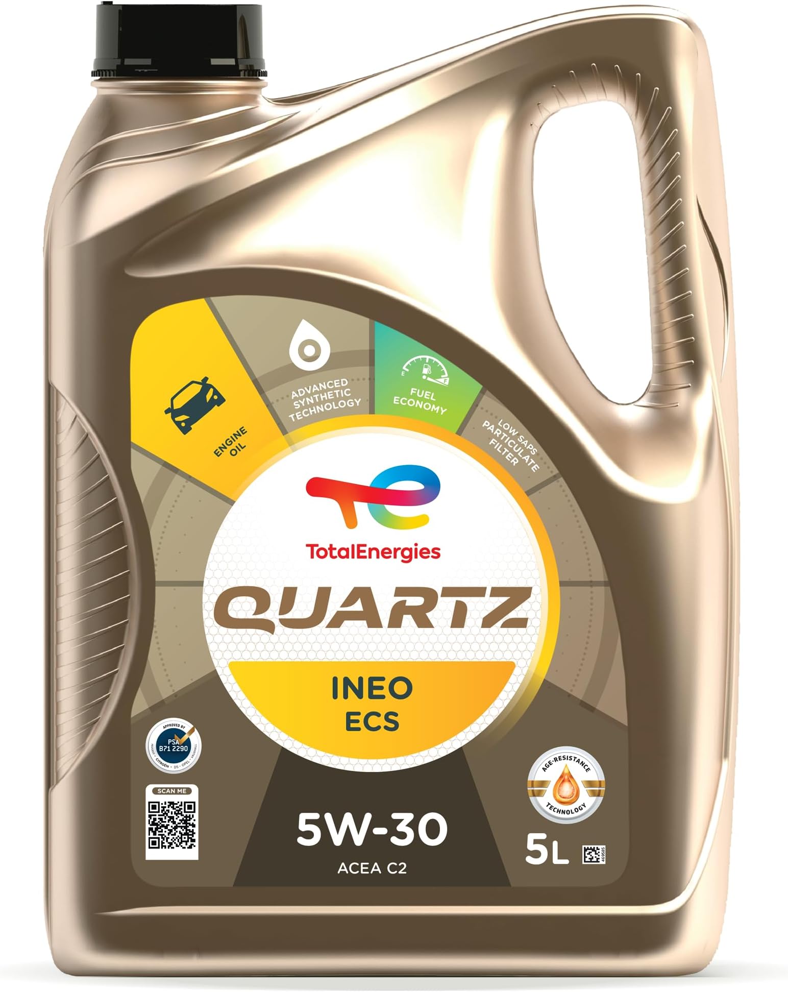 Quartz INEO ECS 5W30 Engine Oil - ACEA C2 - Low SAPS - Age-Resistance Technology - Fuel Economy Formula - Advanced Synthetic Motor Oil Lubricant - 5L