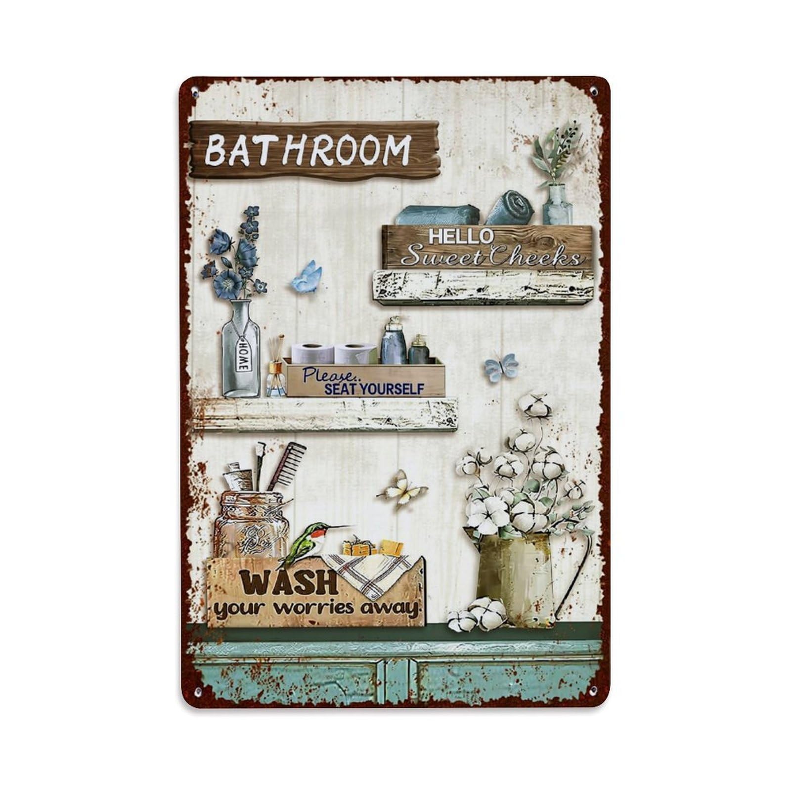 Jdyaojiesheng Vintage Rustic Bathroom Decor Sign Tin Sign Retro Metal Wall Decor Metal Poster, Home Bar Garage Farmhouse Cafe Wall Art Decoration 8X12inches