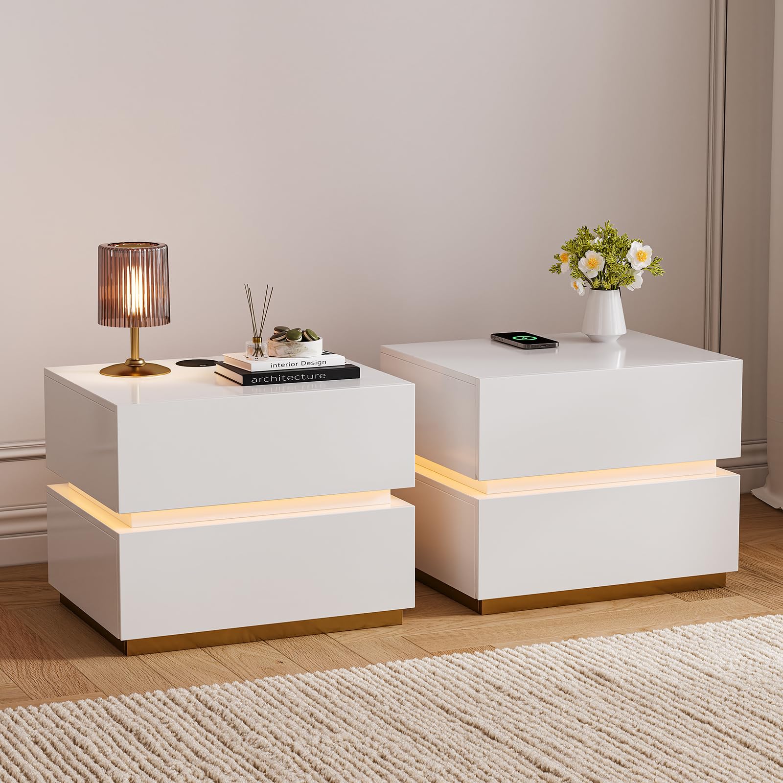 Homary Smart Nightstand with LED light and charging ports