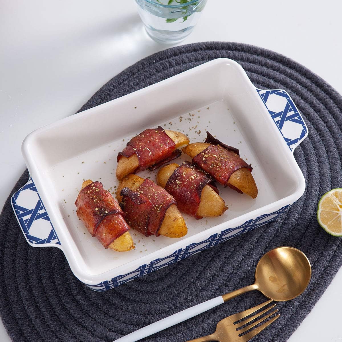 Ceramic Baking Dish, JH JIEMEI HOME Bekeware Set, 2 PCS Rectangular Home Cookware Pans With Double Handle, Casserole Dish for Cooking, Kitchen, Blue: Home & Kitchen