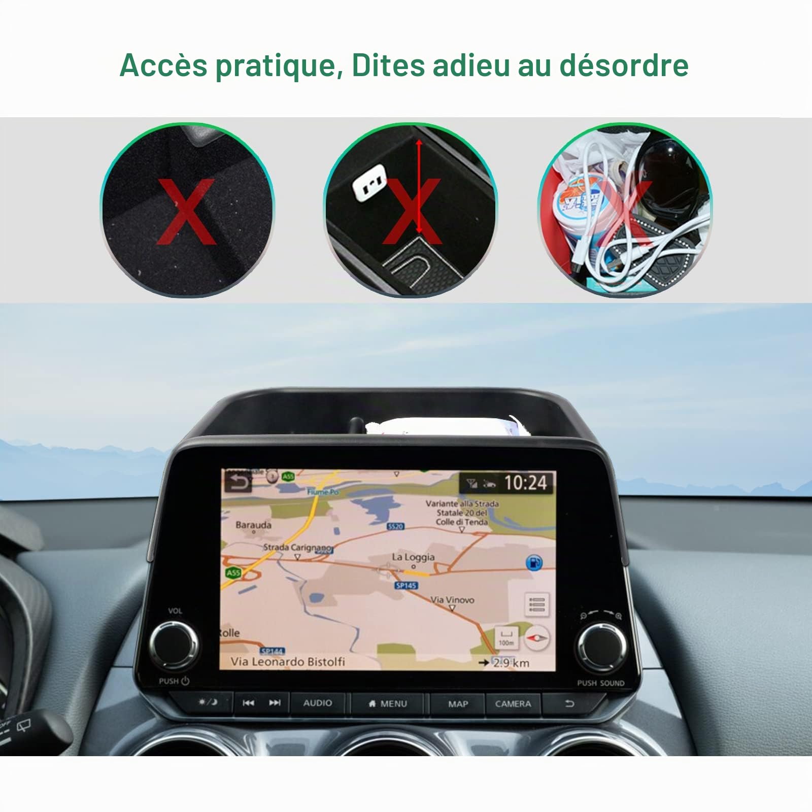 GAFAT Compatible avec Nissan Juke F16 2020-2022 2023 Boîte de Rangement, Juke 2023 Organiseur derrière l'Écran pour Juke F16 8" Infotainment System, Juke F16 Accessoires [Pas pour 2024-12,3"]
