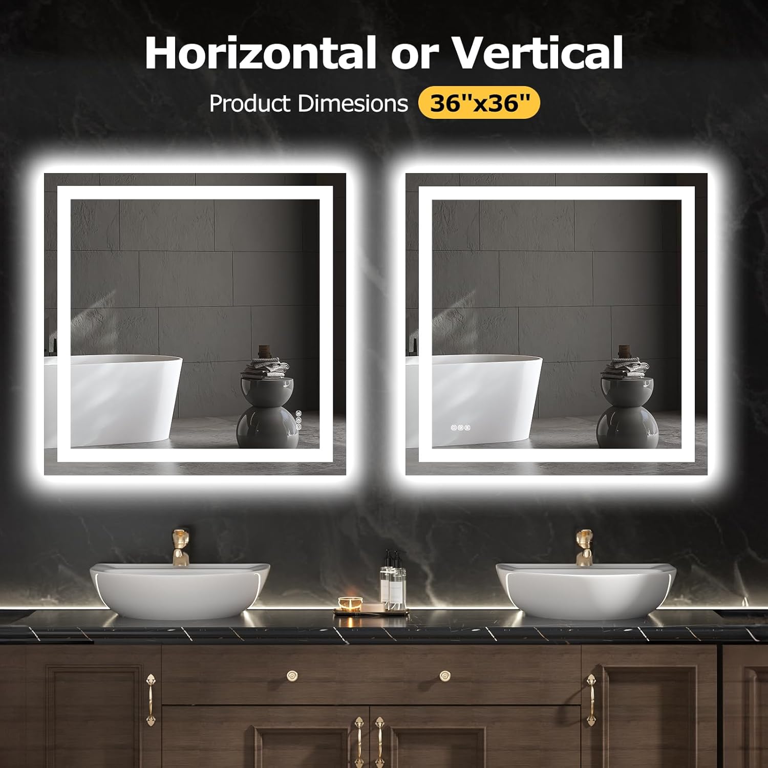 36X36 LED Bathroom Mirror with Lights, Anti-Fog, Dimmable, Backlit + Front Lit, Smart Bathroom Vanity Mirror, Memory Function, Shatterproof, Tempered Glass (Horizontal/Vertical)