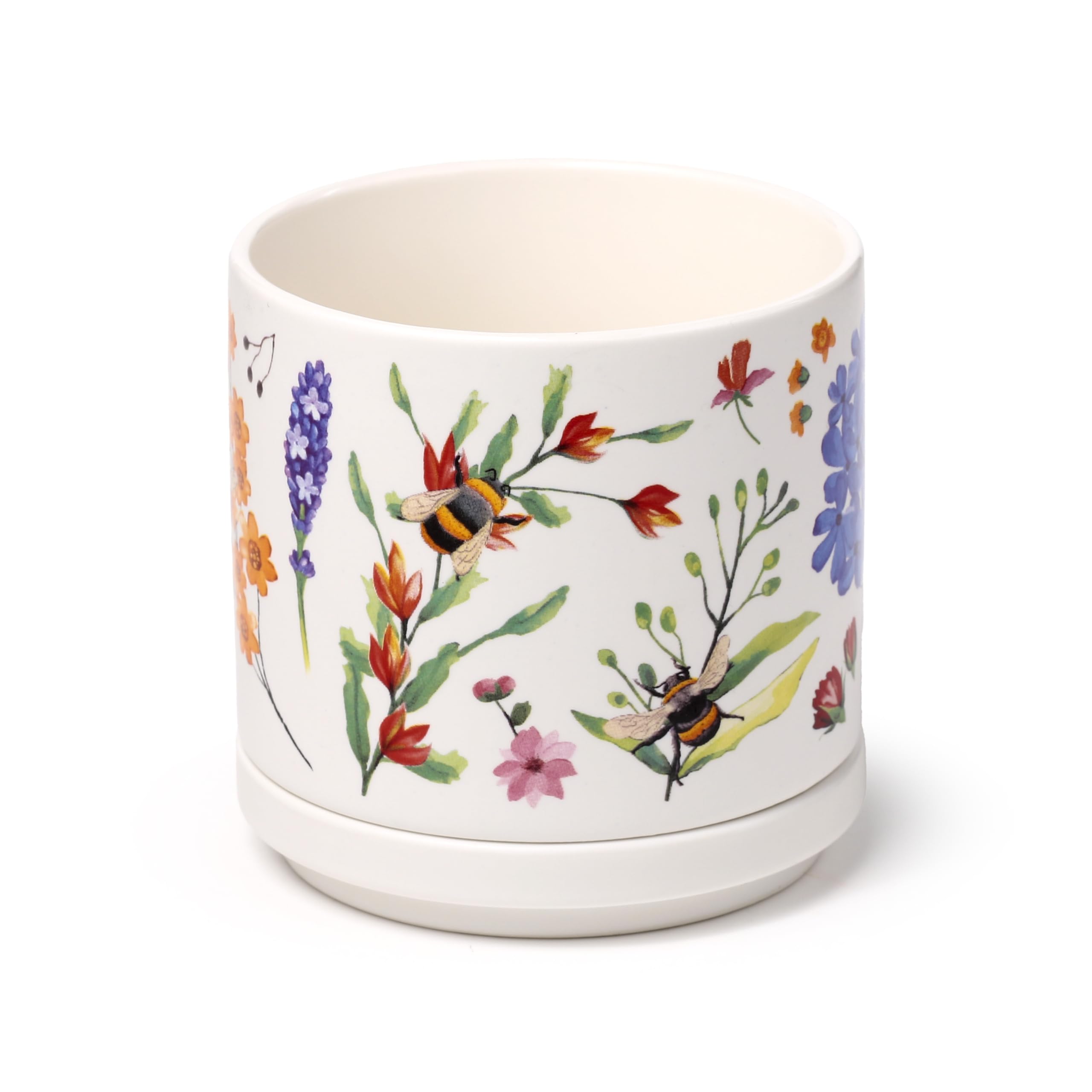 Puckator Set Tazza in Porcellana e Sottobicchiere/Coperchio 2 in 1 - Api & Fiori - Nectar Meadows, Confezione Regalo (Confezione da 2)