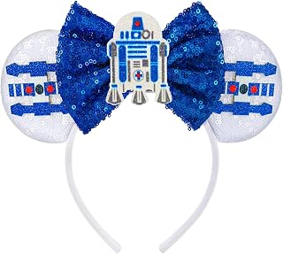 LYLIN Mouse Ears Headbands, Princess Mouse Ears with Sequin Blue Bow | for Women Girls Adults, Sparkle Hair Accessories, for Birthday Parties Cosplay Accessories Party Decorations(Blue Space Ship)