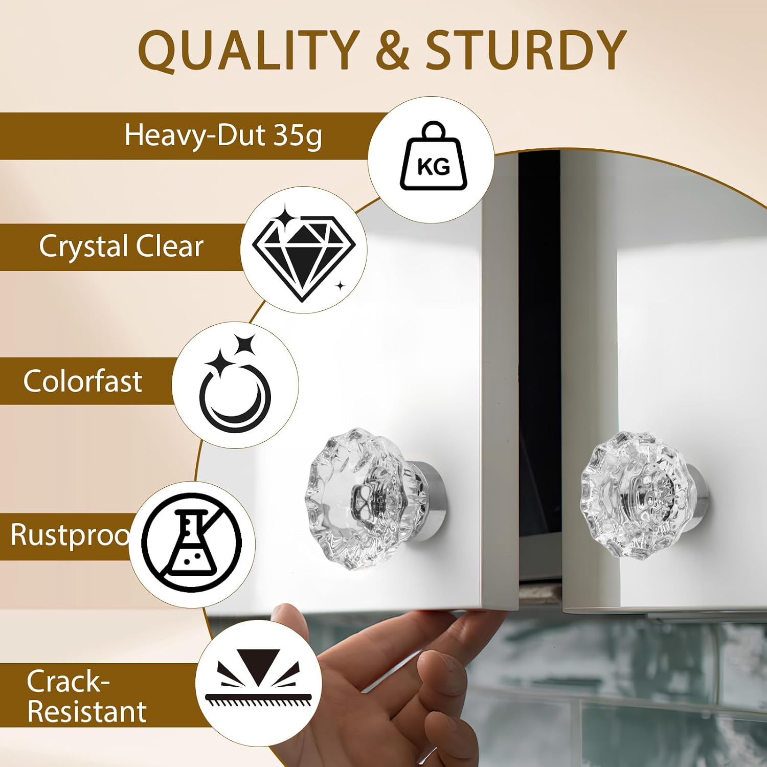 8pcs Floral Crystal Cabinet Knobs - 35mm (1.4") Vintage Glass Drawer Pulls for Furniture, Kitchen & Bathroom Makeover, Brushed Nickel
