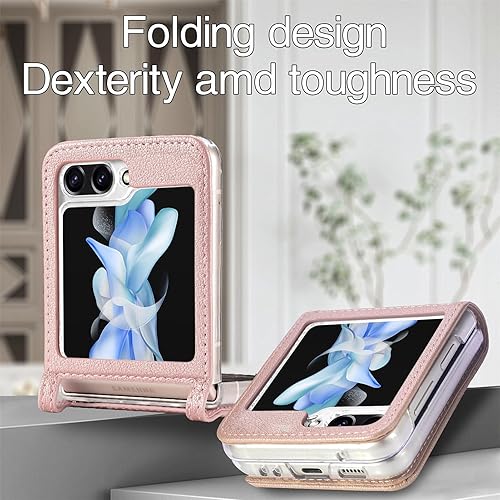 Miniatura 6 de Funda para Galaxy Z Flip 5, Samsung Galaxy Z Flip 5 de piel sintética de lujo, funda protectora para teléfono, ranuras para tarjetas, bolsillo para