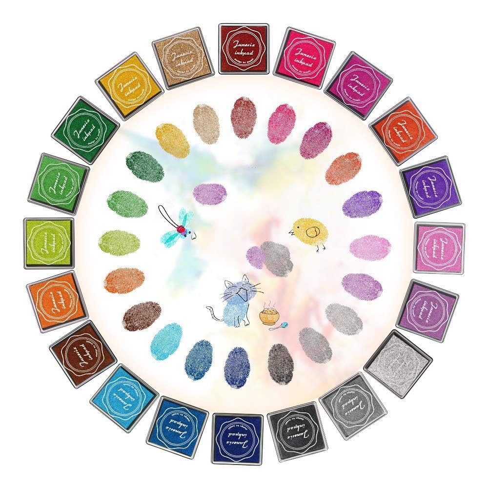 Azonee Color Ink Pads, Finger Washable Craft Ink for Kids, Non-Toxic, 20 Color Craft Ink for Stamps, Paper, Wood Fabric (Pack of 20)