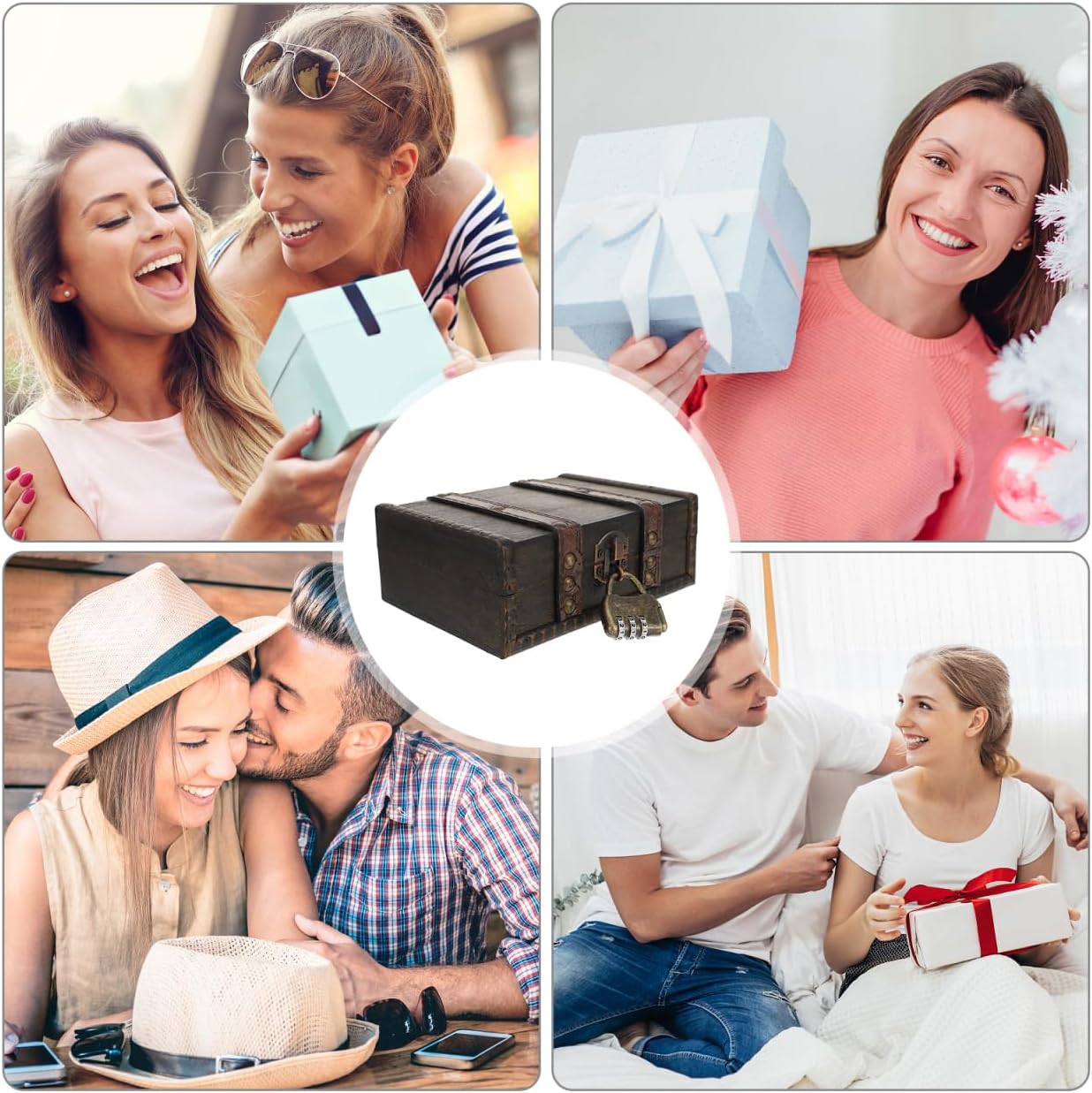 Veemoon Wooden Treasure Chest Box with Lock, Retro Pirate Jewelry Box Antique Cosmetic Storage Case Portable Chest with Hinged Lid Lock for Jewelry Cosmetic Photography Party Decoration (6 * 4.6")