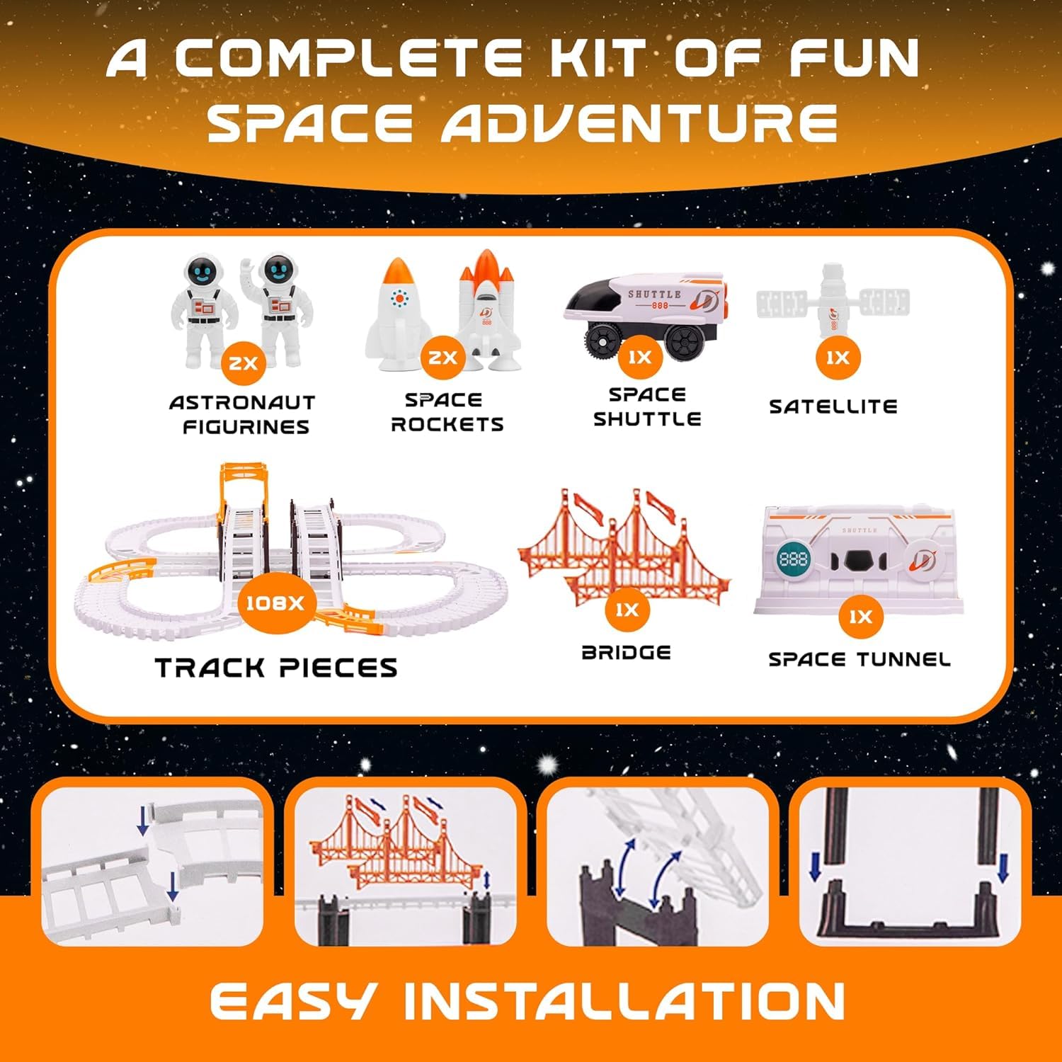 PEZYOX Space Toys Race Track Set for Kids Adventure - Intricate Car Track, Special Gifts, Astronaut Train Track, and Outer Space Toys - Ideal Themed Gifts 4