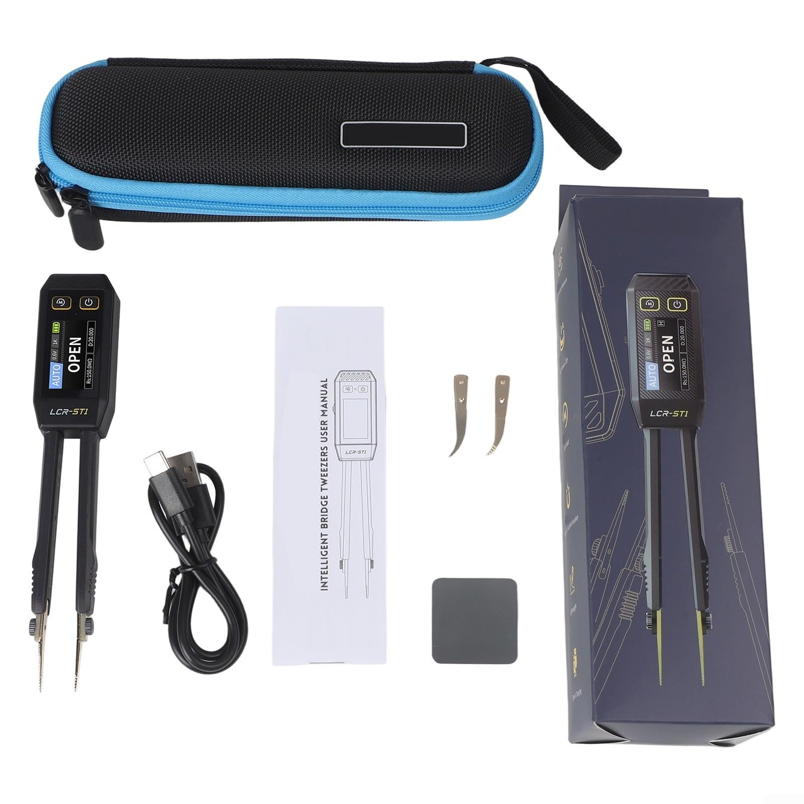 LCR-Messgerät LCR-ST1 Digital Brückenmesszange mit 3 Frequenzen für SMD Bauteile Automatischer Tester USB-C 1.14 Zoll Display