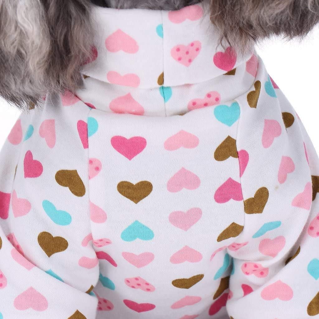 S-Lifeeling Dog Pajamas Costumes for Indoor Outdoor Turtleneck Love Pattern Comfortable Puppy Pajamas Soft Dog Jumpsuit Shirt Best Gift 100% Cotton Coat for Medium and Small Dog