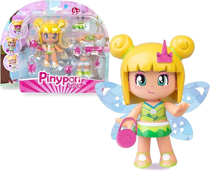 Pinypon Hada Mágica, Figura con Alas Reversibles Decoradas con Purpurina por Las 2 Caras Dorada y Azul, Incluye Accesorios y Piezas Intercambiables con Temática de Verano, +4 años, Famosa (PNY76000)
