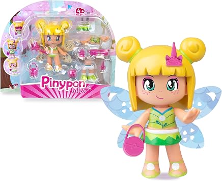 Pinypon Magic Fairy, 2 Sided Gold and Blue Glitter Decorated Reversible Wings Figure, Includes Accessories and Interchangeable Pieces with Summer Theme, +4 Years, Famous PNY76000