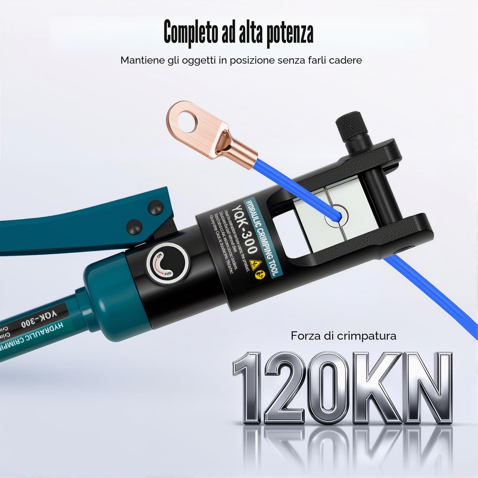 Pinza crimpatrice idraulica, 12 tonnellate, 120 KN, 16-300 mm², con 11 matrici, crimpatura esagonale, testa girevole a 360°, valvola di ritorno dell'olio, strumento professionale per elettricisti