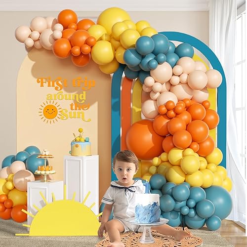 Miniatura 5 de Kit de arco de guirnalda de globos «Here Comes the Sun» de 151 piezas, estilo bohemio, retro, azul pizarra polvorienta, naranja quemado, naranja
