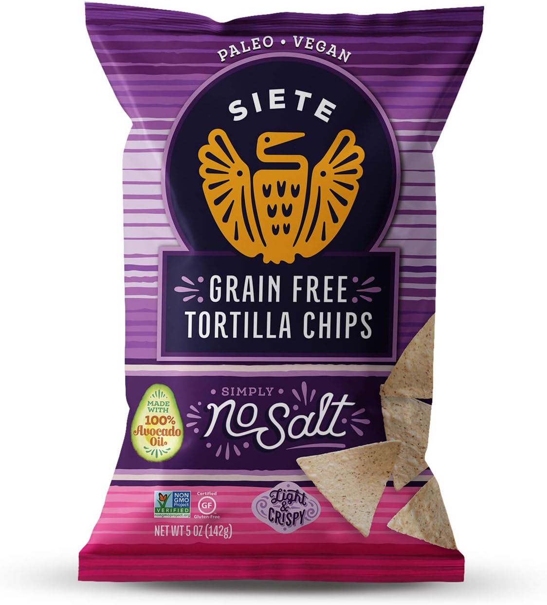 Siete Grain Free Tortilla Chips | Gluten Free Chips | Paleo & Vegan Snacks | Non GMO | No Salt, 5 Ounce (Pack of 12)