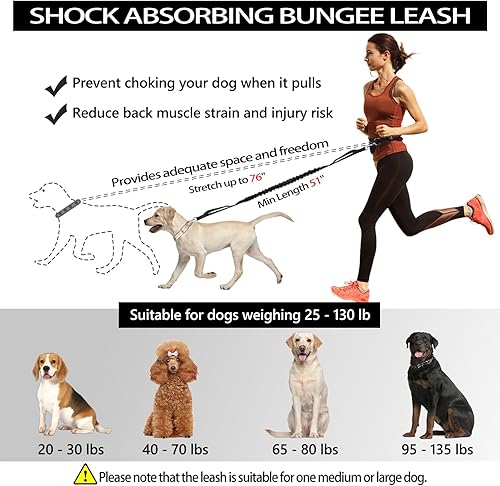 Vista 2 de Correa de perro manos libres, correa de cintura para correr con cremallera, bolsa para caminar para perros medianos grandes, mango doble