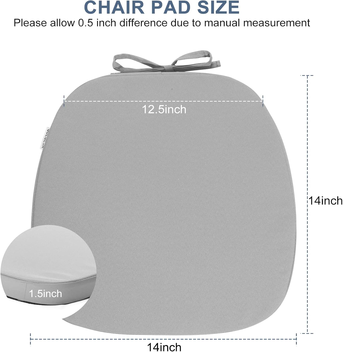 GUEGLSA Outdoor Waterproof Seat Cushions 14x14 inch, Non Slip Metal Chair Pad with Ties, U Shaped Chair Cushion for Kitchen Dining Patio Chair, Set of 2, Grey