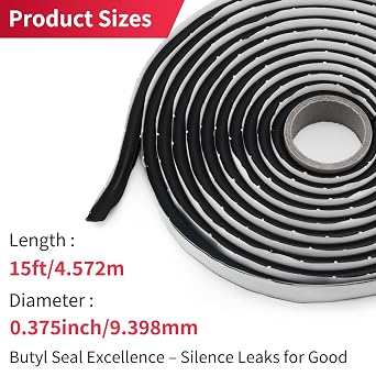 Butyl Tape, 15 FT x 3/8, Butyl Sealant Tape, 2 Rolls | Flexible Butyl Rubber Tape for RV, Trailer, Boat and Automotive Window, Roof, Door and Trim Sealing