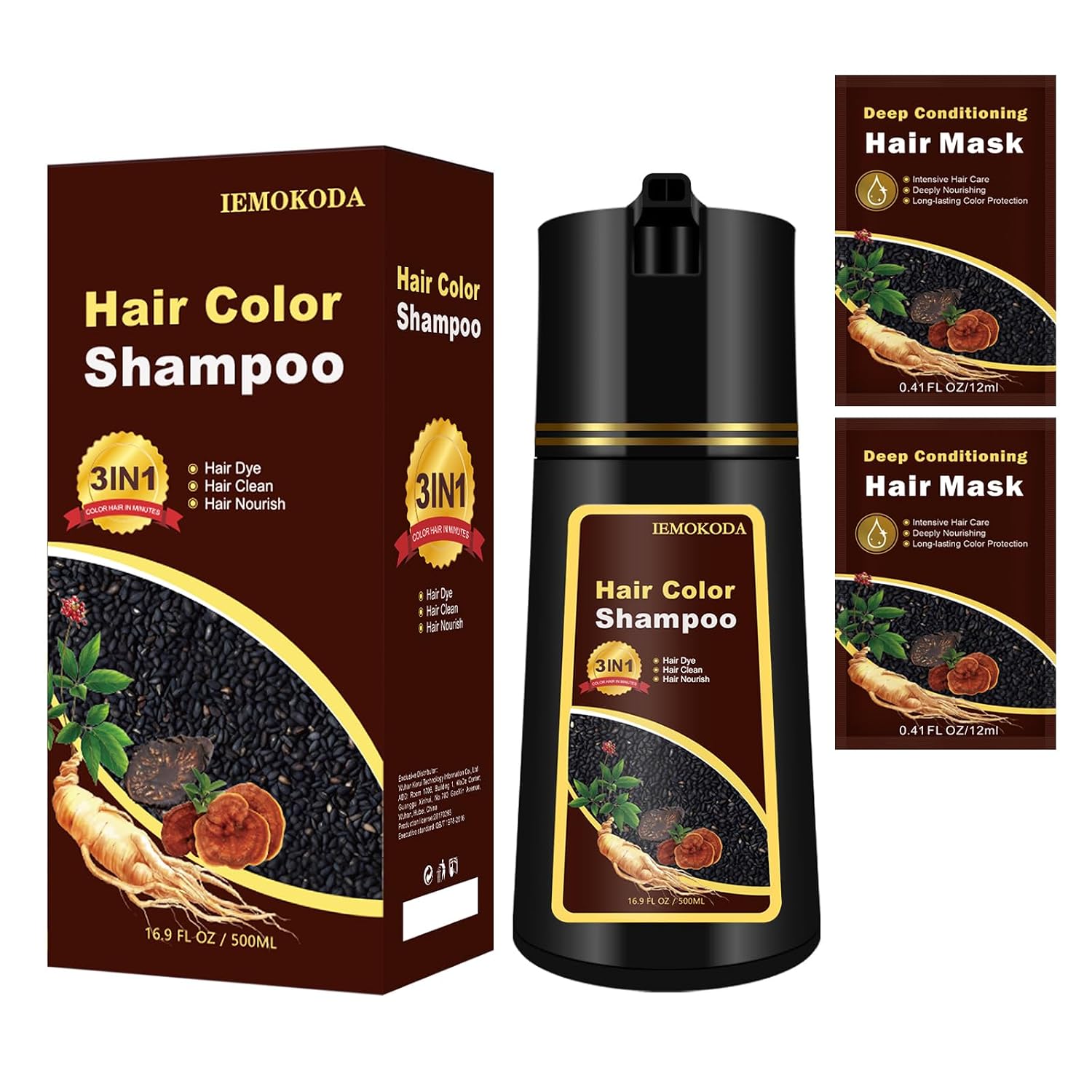 Black 3-in-1 Hair Dye for Men & Women - Long-Lasting Color