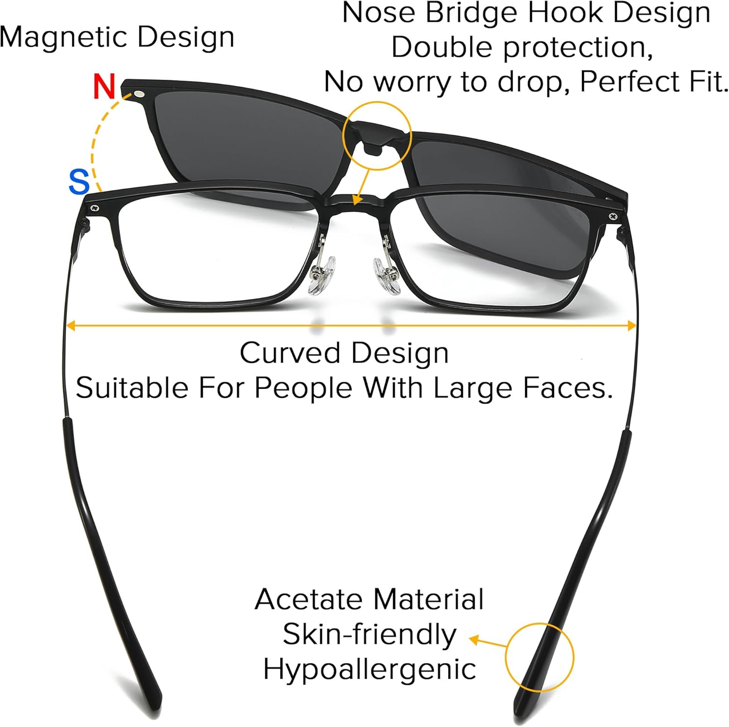 Square Titanium Glasses Frame Men for Big Face Polarized Magnetic clip on Sunglasses Eyeglasses TR90 Optical Eyewear