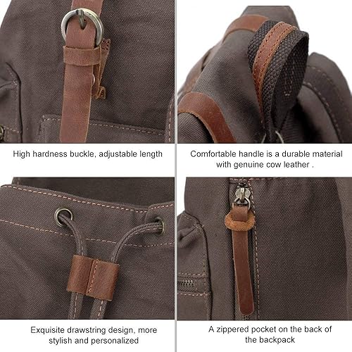 Miniatura 4 de AUGUR Mochila vintage de lona de alta capacidad, para escuela, universidad, senderismo, viajes, laptop de 12-17 pulgadas, Verde militar, Mochilas de