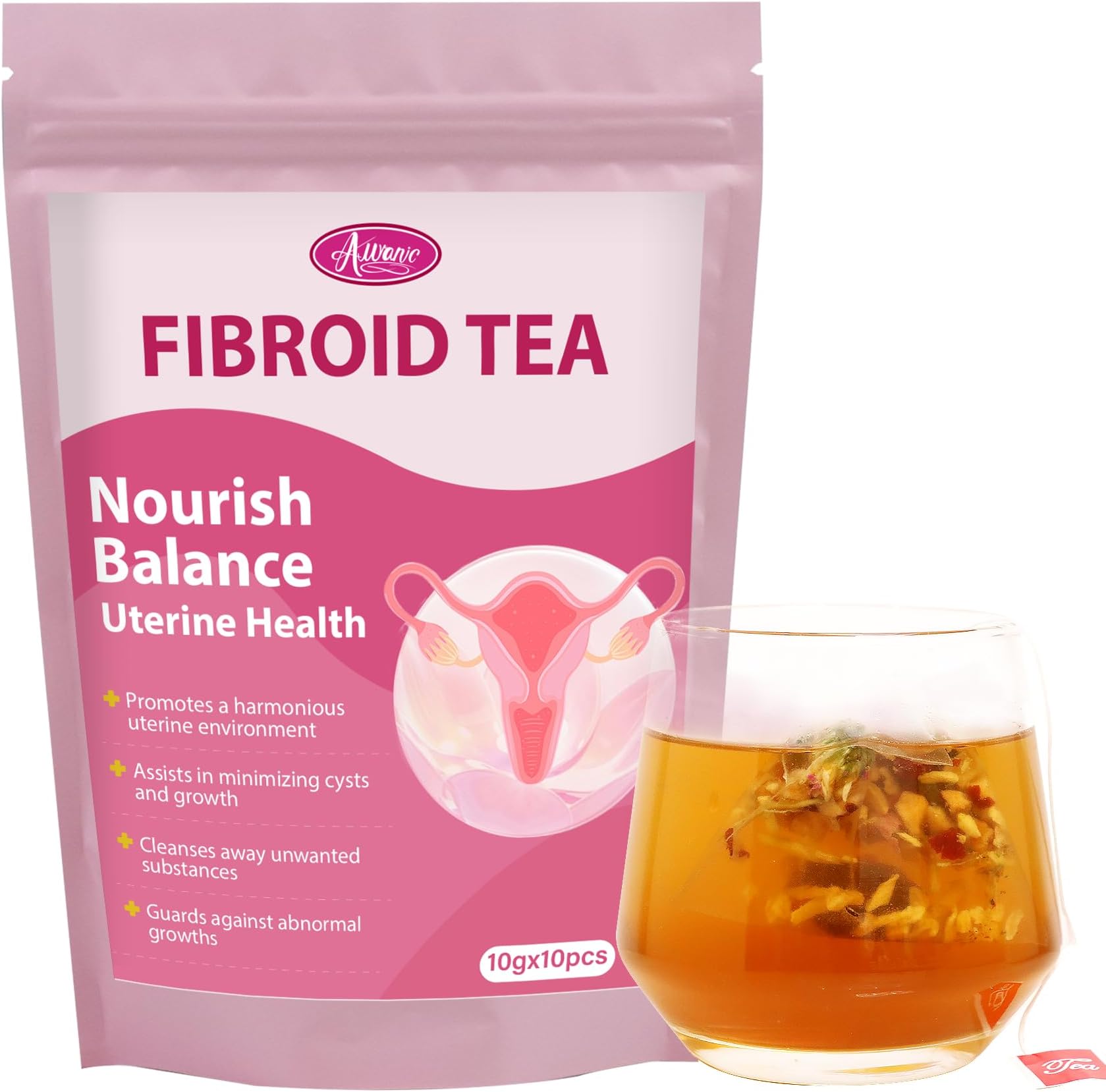 Auranic Fibroid Tea to Shrink Ovarian Cysts, Natural Remedy for Women Get Pregnant Fast, Womb Detox & Uterus Cleanse, Regulate Menstural Cycle, Female Fertility Hormone Balance Herbal Tea