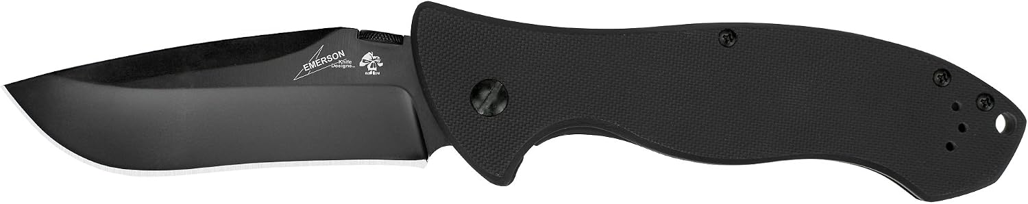 Kershaw CQC-9K (6045BLK) Emerson Designed Manual Open Folding Pocket Knife, Black Oxide 3.6 inch Stainless Steel Blade, Thumb Disk, Frame Lock, Reversible Pocketclip, Wave-Shaped Feature; 6.4 OZ