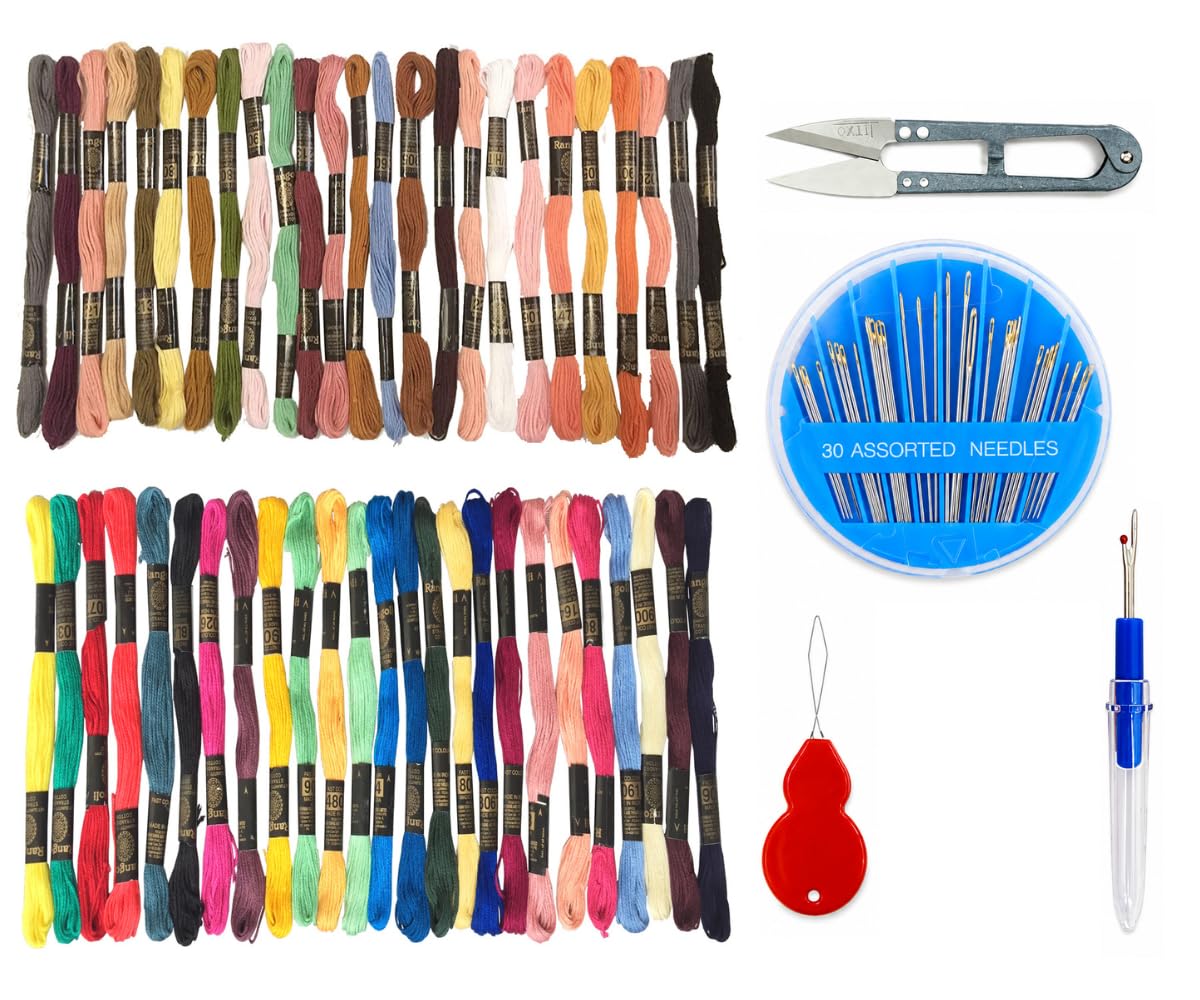 Homeistic Applience Embroidery Kit with 50 Multicolor Threads, 30 Needles, 1 Seam Ripper, 1 Threader and 1 Thread Cutter Cross Stitch Floss Threads (Multicolors)-image-18
