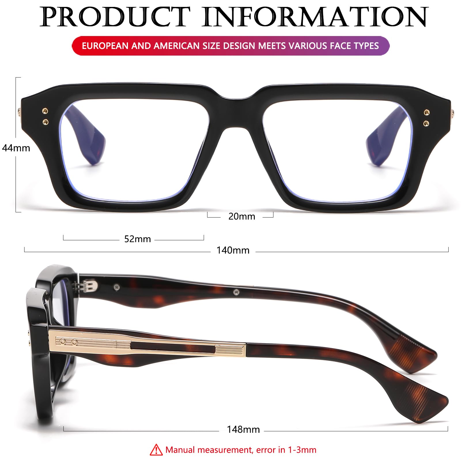 AIEYEZO Occhiali quadrati alla moda per uomini e donne, retrò, montatura spessa, blocco luce blu, occhiali da computer (nero e tartaruga)