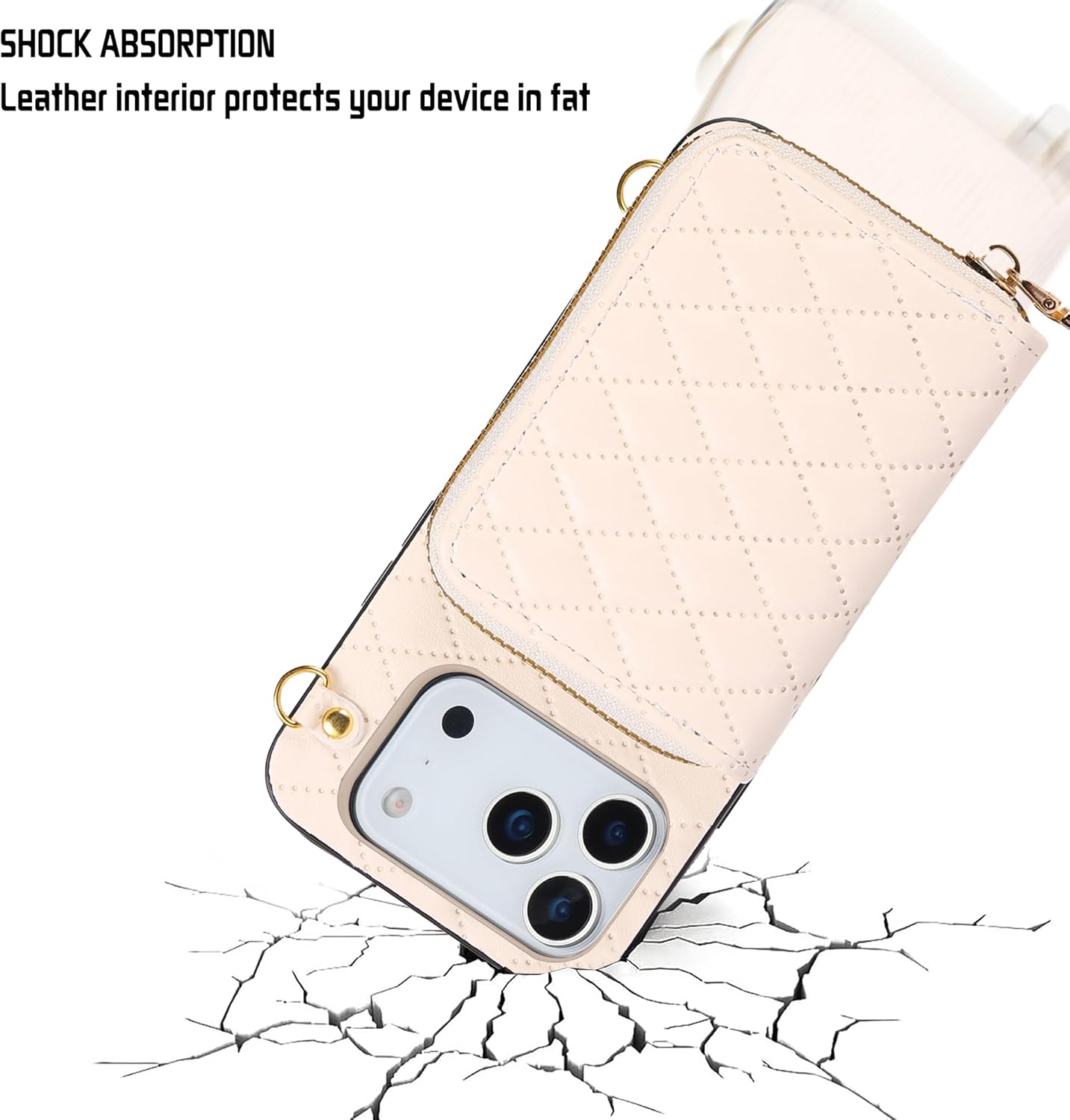 for iPhone 17 Pro 6.3 inch Zipper Wallet Case with Crossbody Shoulder Strap Flip Purse Card Slots, Luxury PU Leather Card Holder Stand Cell Phone Cover for i Phone17 i17 17Pro Women White