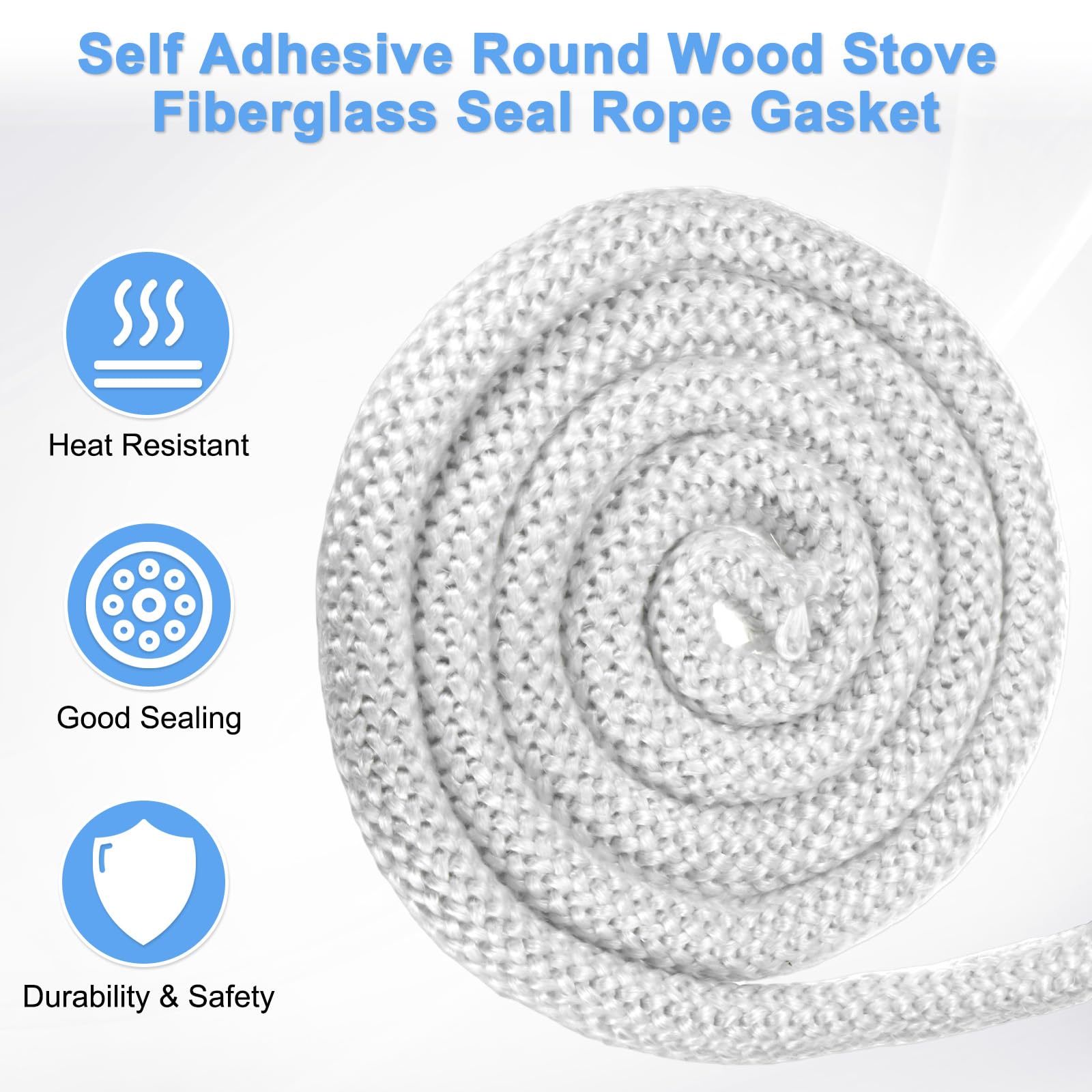M METERXITY Wood Stove Gasket, 1" x 118.1" Round Fiberglass Seal Rope Gasket Rope Replacement for Fireplace Door/Wood Stoves - Image 4