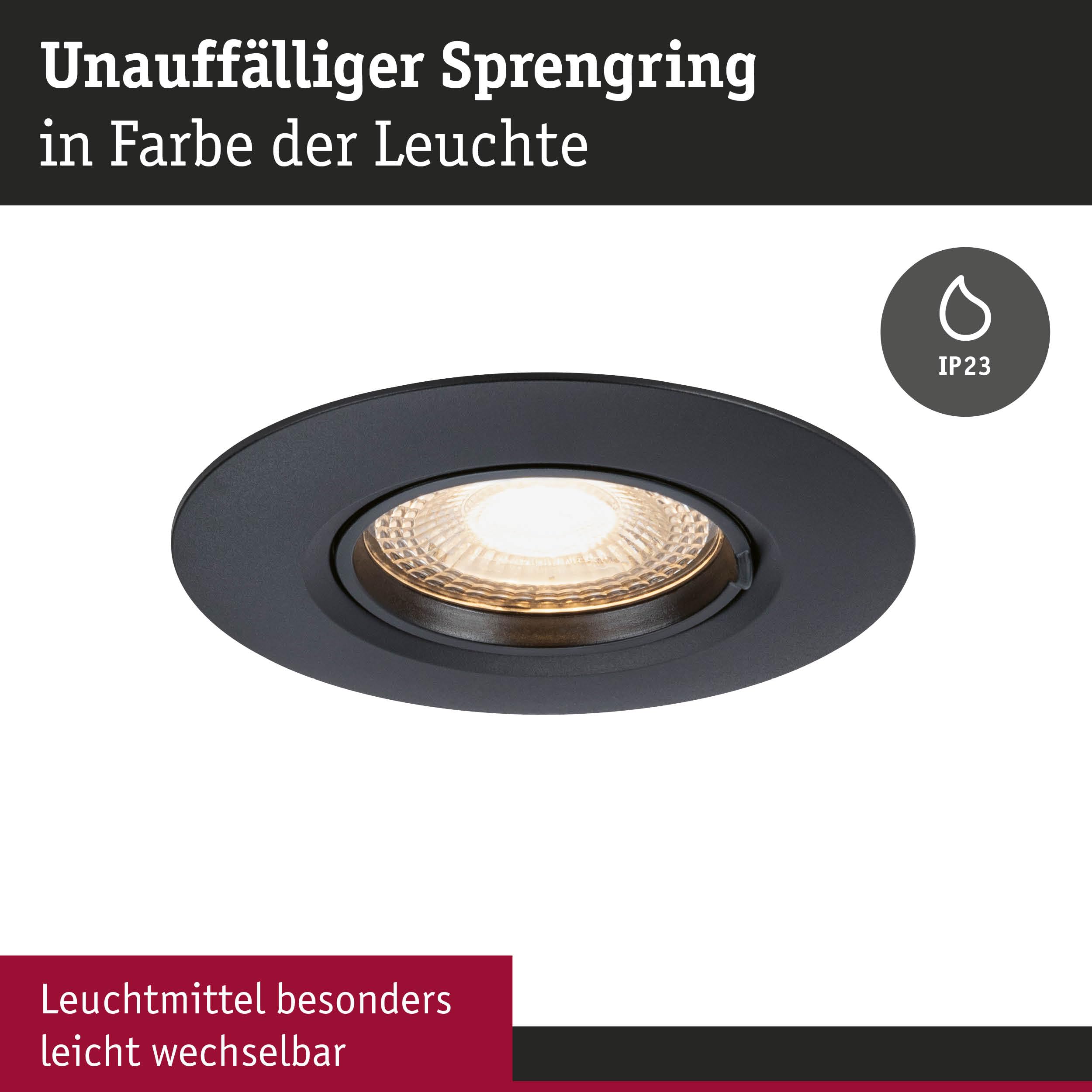 Paulmann 92120 Einbauleuchte 10er-Set starr rund 90mm GU10 max. 10x10W 230V Schwarz Einbaulampe