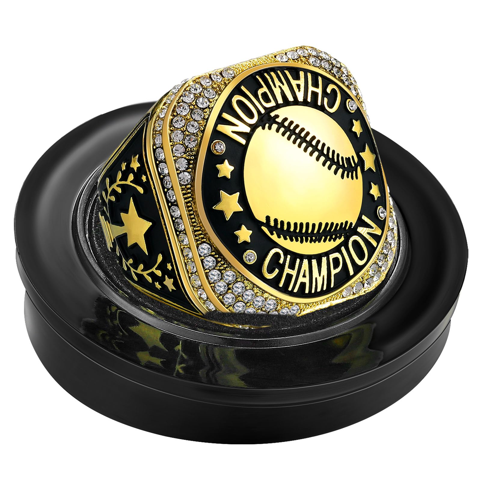 Highergo 1 PC Champion MVP Rings with Display Stand and Neck Chain Size 11 Baseball Soccer Basketball Volleyball Football Trophy Rings for Winner Tournament Award Gift(Baseball)