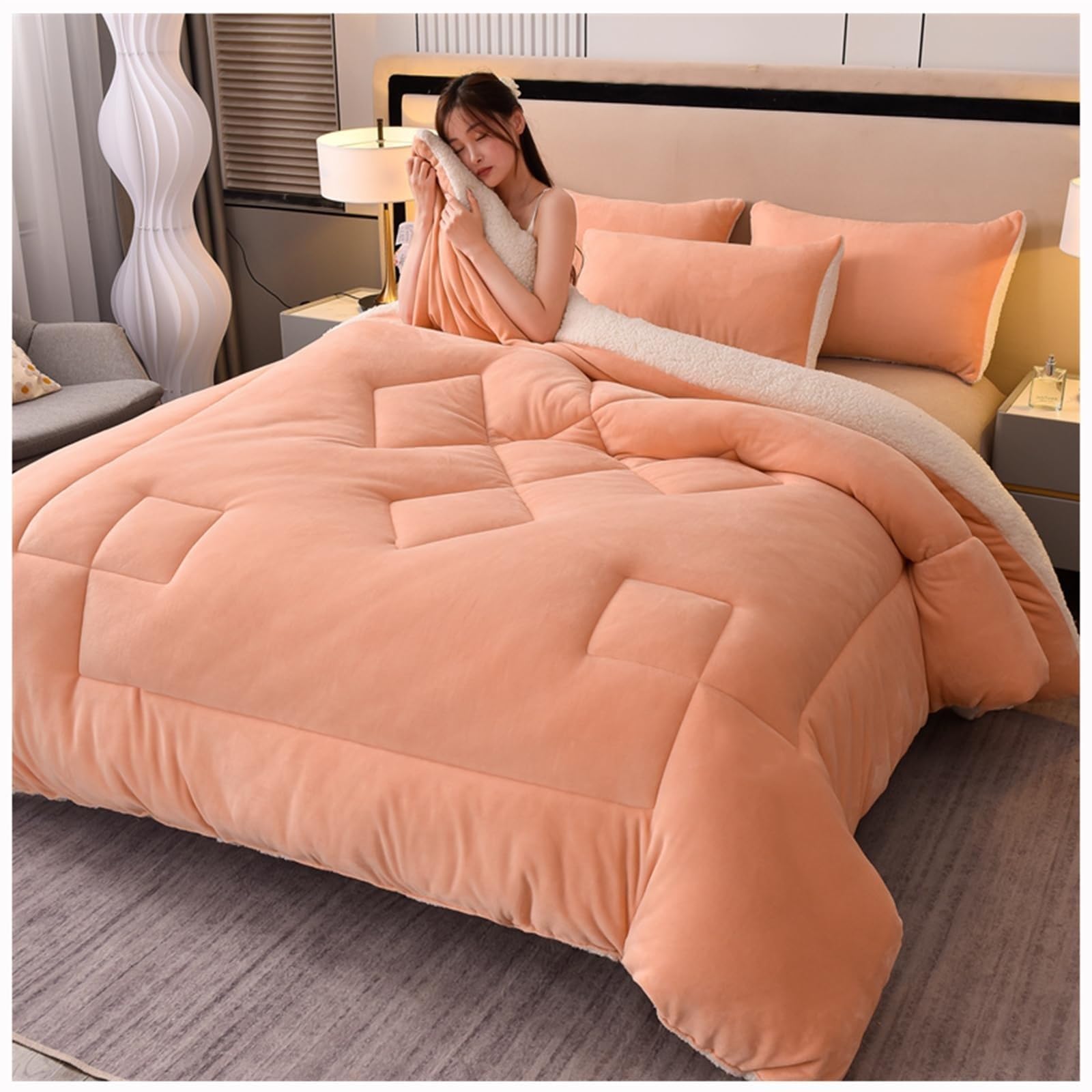 Full/Queen Thicken Lamb Fleece Quilts，Double-Sided Velvet Blanket，Cozy Plush Warm Oversized Blanket(Color1,150x200cm(3.5KG))