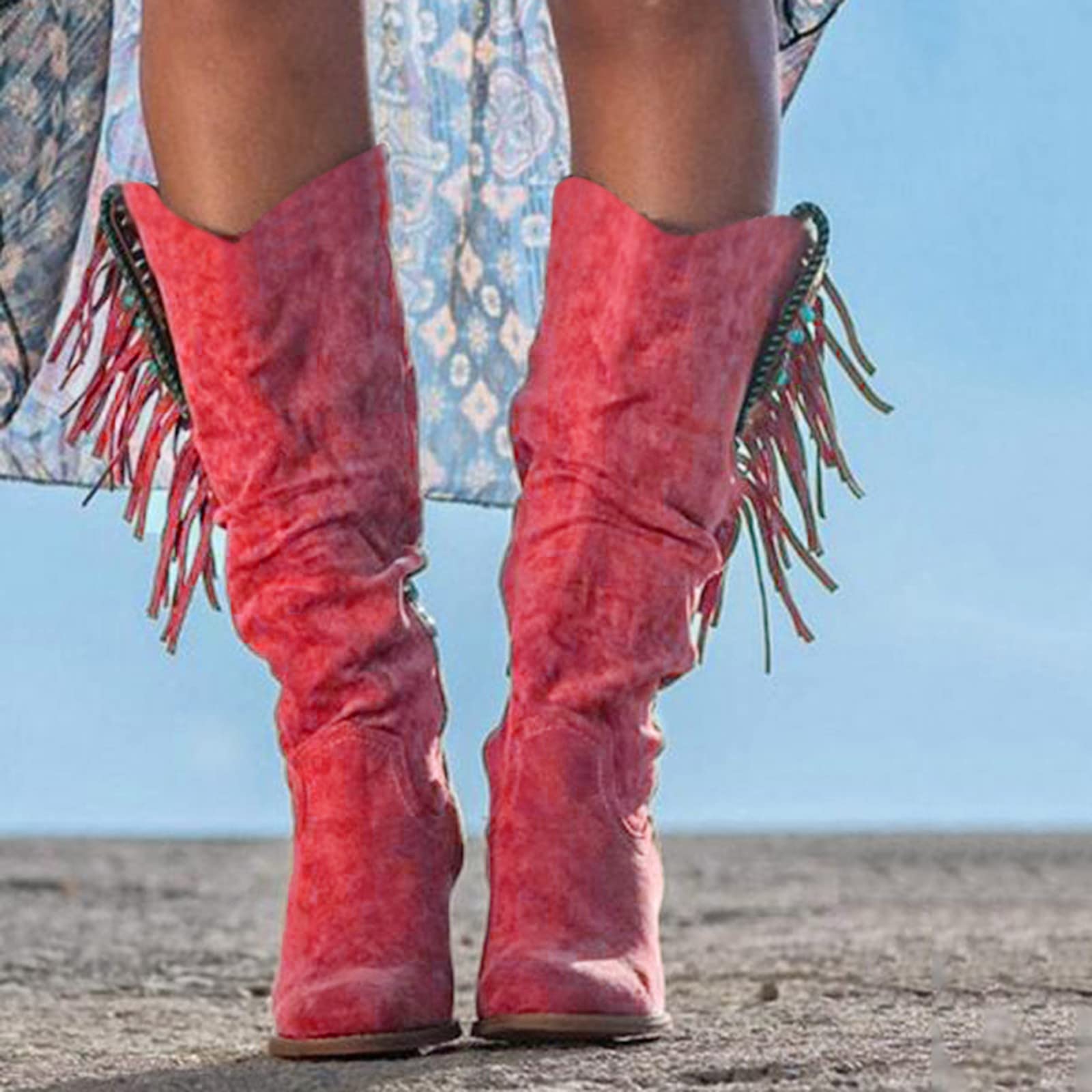 Botas de Invierno Mujer Botas de Rodilla Mujeres Chunky BootsPointy Zipper High Deep Side Heel Slouchy Mid Mujeres