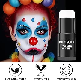 BOBISUKA Face Body White Paint Stick, Clown Makeup Eye Black Sticks for Sports, White Foundation Face Painting Kit for Halloween Skeleton Vampire Mime Skull Joker Special Effects Cosplay SFX Costume