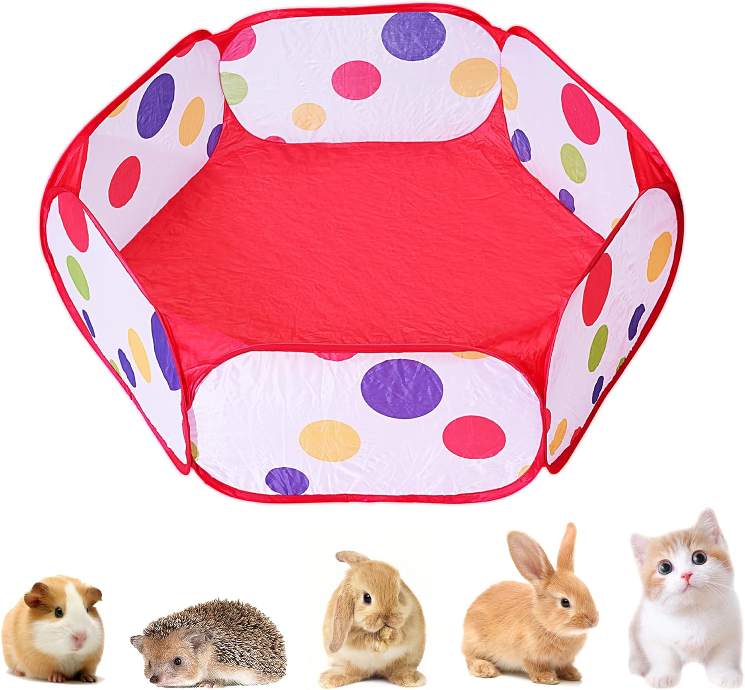 Portable Small Animals Playpen, Foldable Pet Playpen Pop Open Outdoor Pet Exercise Fence with Metal Wire for Rabbits, Hamster, Guinea Pig, Chinchillas and Hedgehogs (Red)